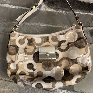 Beige and Brown Sequin Mini Kristin Bag
